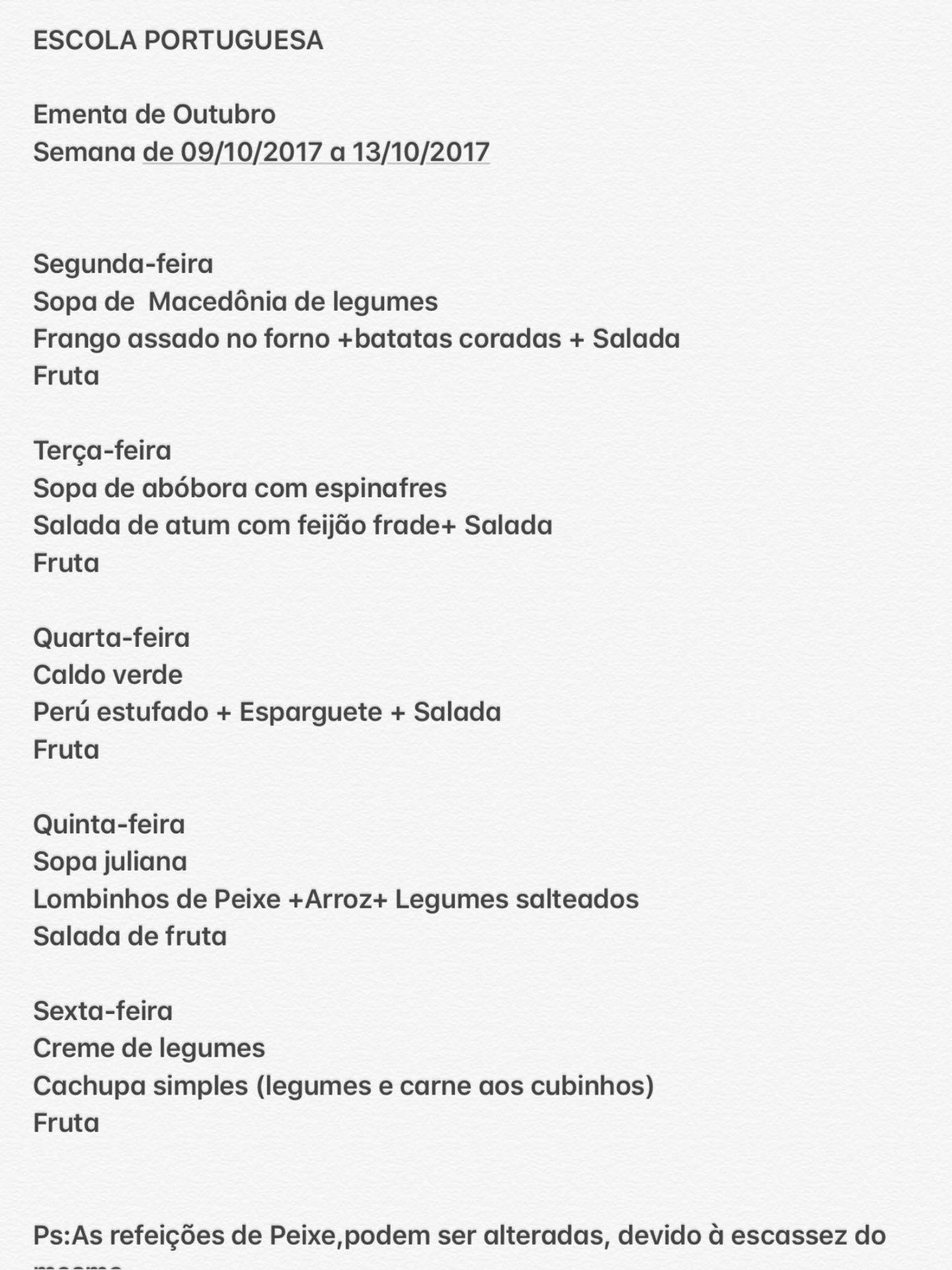 EMENTA DE 9 DE OUTUBRO A 13 DE OUTUBRO